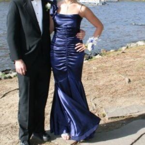Navy blue formal gown, one strap